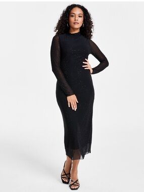 Bar III Black Sparkle Long Sleeve midi Dress